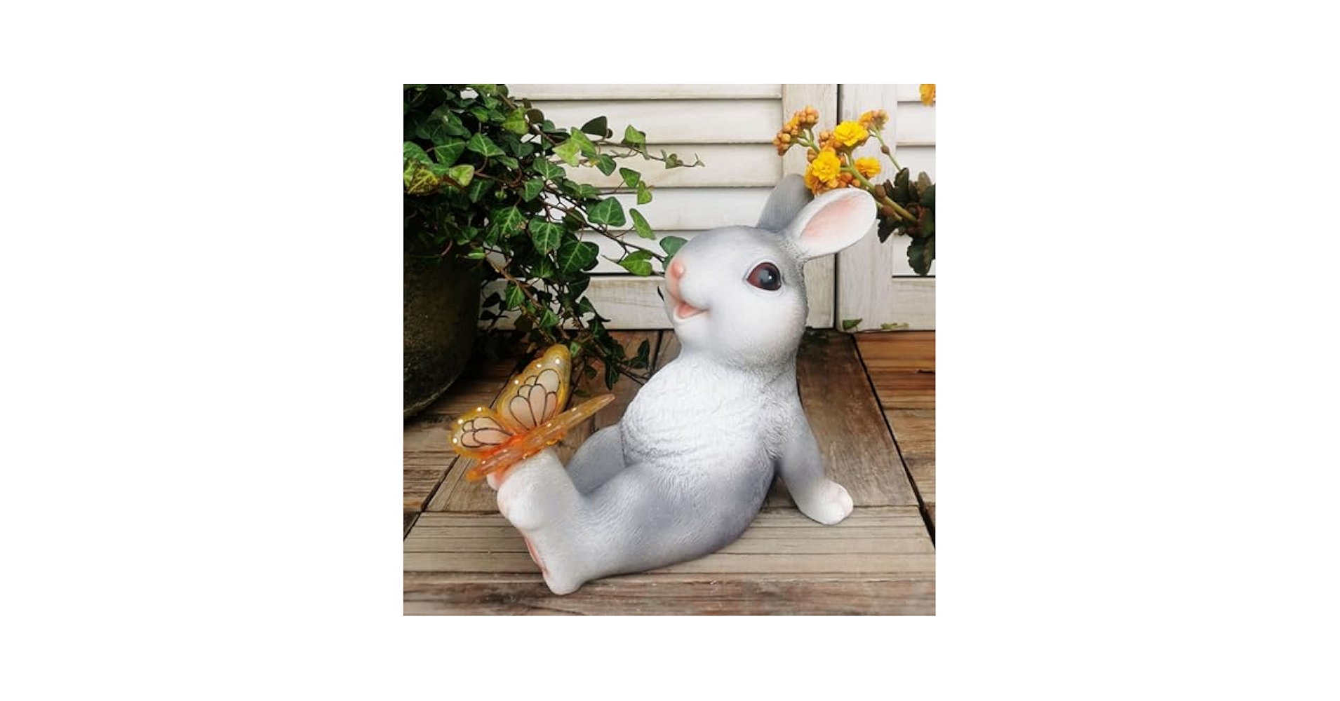Amazon.co.jp: かわいい うさき 雑貨 ウサギと蝶 庭に置く動物の